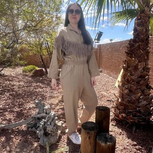 Vintage Decisions Fringe One Piece Womens Size 8 Zip-Up Jumpsuit Studded Pockets